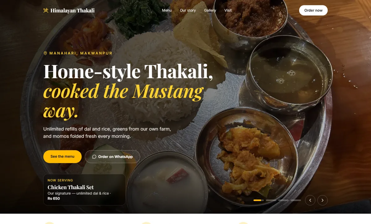 Preview of the Himalayan Thakali Kitchen demo website
