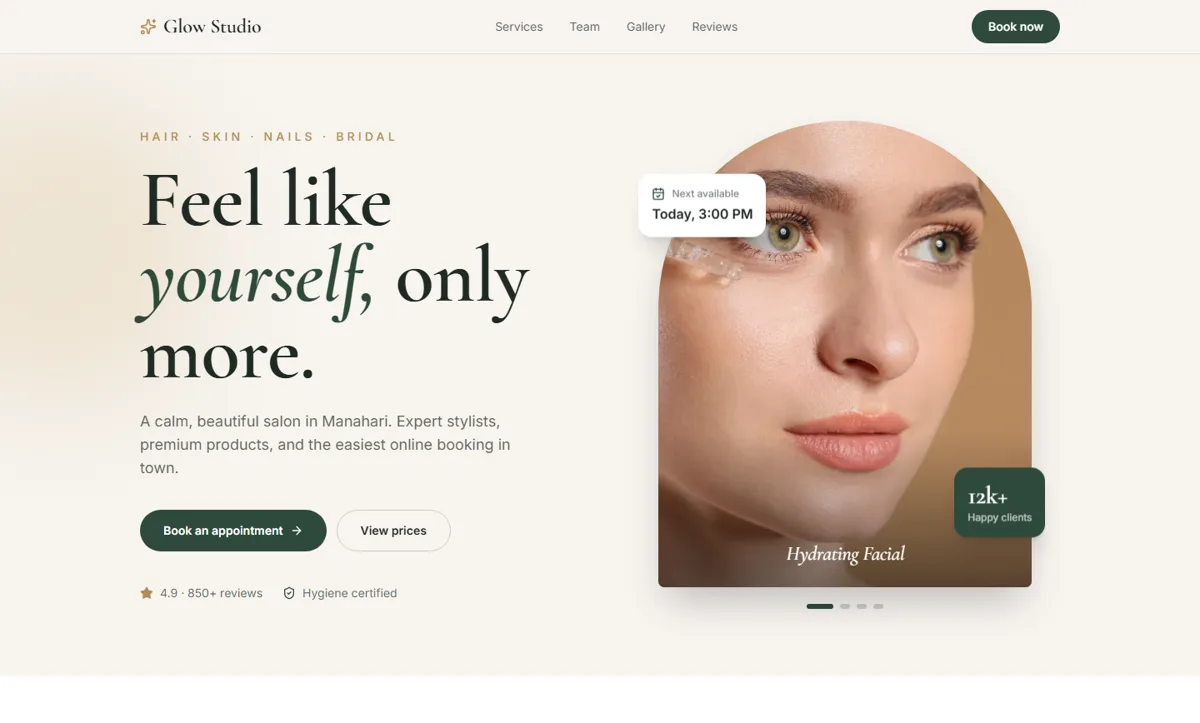 Preview of the Glow Studio demo website