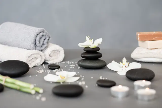 Fresh towels and spa stones
